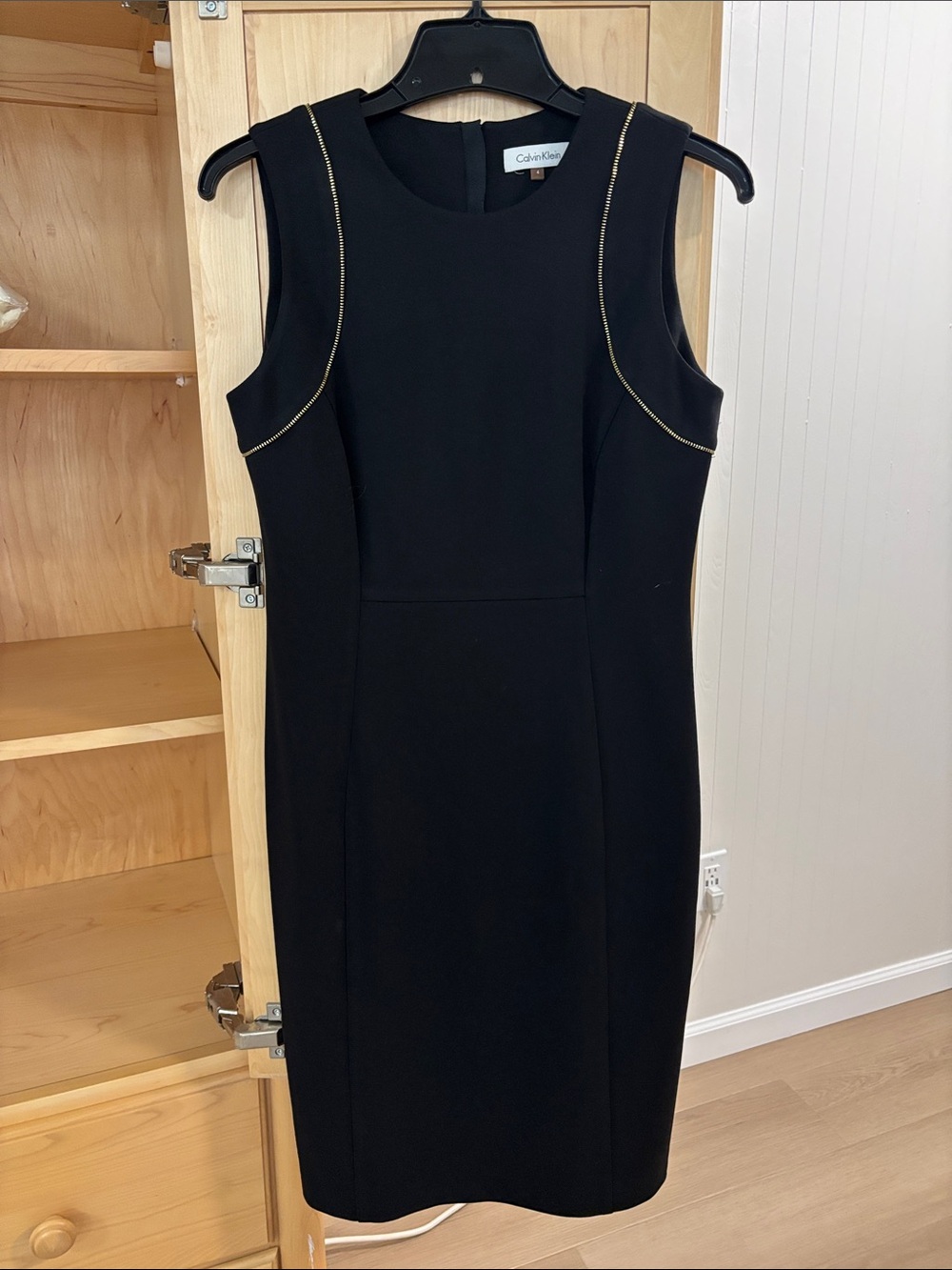 Calvin Klein Black Sleeveless Dress with Gold Trim Accents